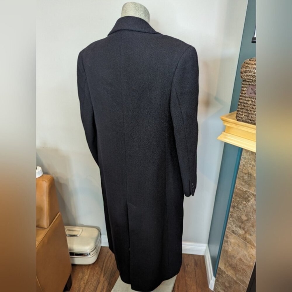 Harry Rosen Crombie Scotland pure virgin wool trench coat black/blue weave Sz M - Picture 8 of 16